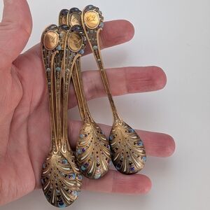 Antique Set Of Enameled Teaspoons